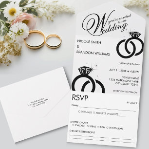 White & Black Diamond Ring Wedding All In One Invitation