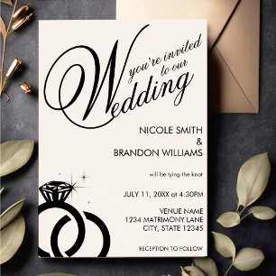 White & Black Diamond Ring Wedding Invitation