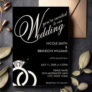 White & Black Diamond Ring Wedding Invitation