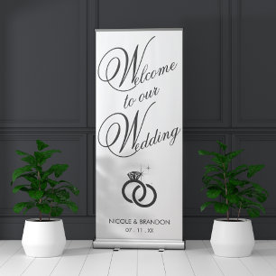 White & Black Diamond Ring Welcome to our Wedding Retractable Banner