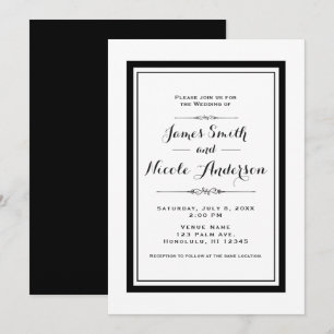 White & Black Elegant Chic Couture Wedding Invitation