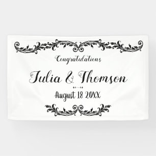 White Black Elegant Chic Damask Swirl Event Banner