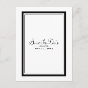 White & Black Elegant Chic Wedding Save the Date Announcement Postcard