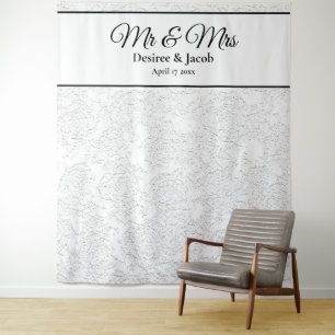 White Black Elegant Photo Booth Wedding Backdrop Tapestry