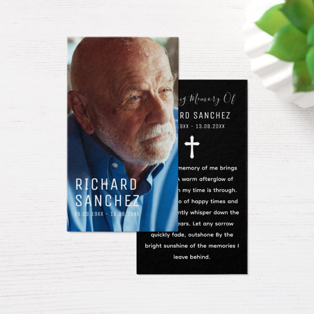 White & Black Elegant Photo Funeral Prayer Cards (Desk)