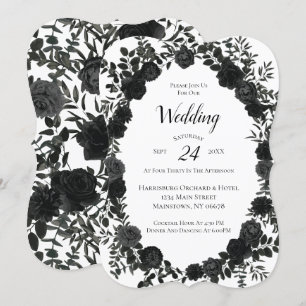 White Black Elegant Rose Gothic Wedding Invitation