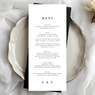 White Black Elegant Simple Monogram Wedding Menu
