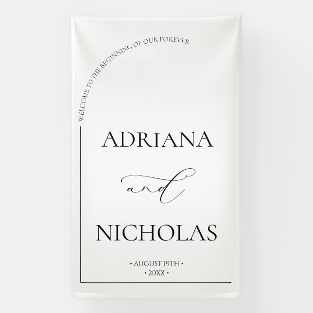White & Black Elegant Wedding Welcome Banner (Vertical)