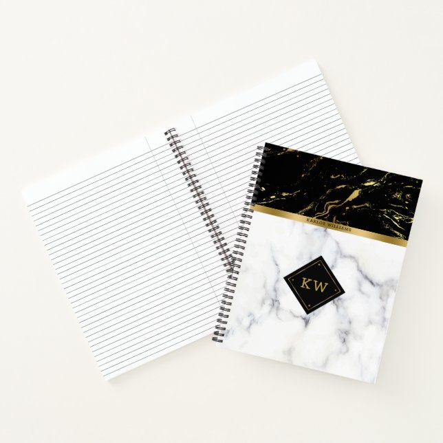 White & Black Faux Marble combination Notebook (Inside)