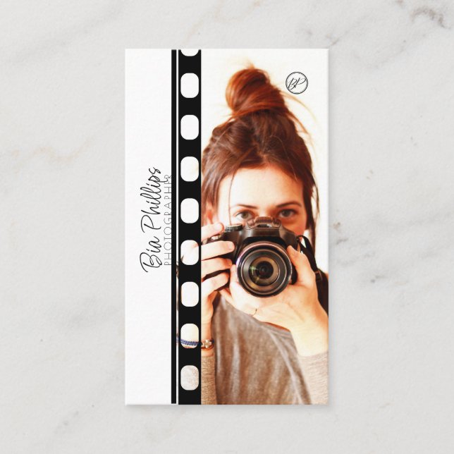 White & Black Film Your Photo & Logo Photography  Business Card (Front)