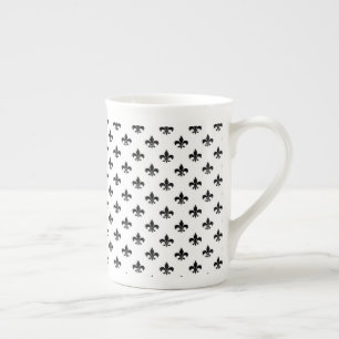 White Black Fleur De Lis Delicate Mardi Gras Bone China Mug