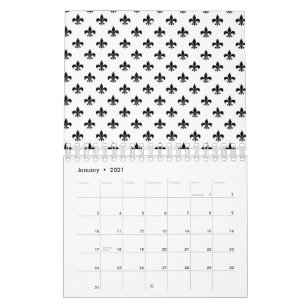 White Black Fleur De Lis Delicate Mardi Gras Calendar