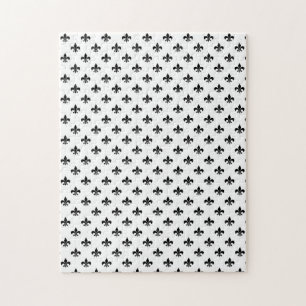White Black Fleur De Lis Delicate Mardi Gras Jigsaw Puzzle