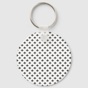White Black Fleur De Lis Delicate Mardi Gras Key Ring