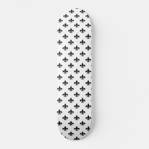 White Black Fleur De Lis Delicate Mardi Gras Skateboard