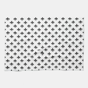 White Black Fleur De Lis Delicate Mardi Gras Tea Towel