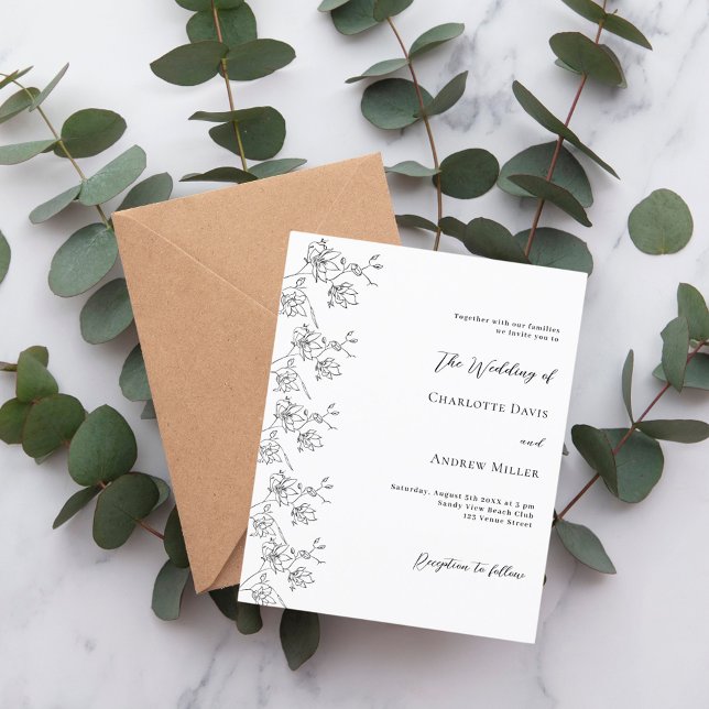 White black floral formal wedding invitation (Creator Uploaded)