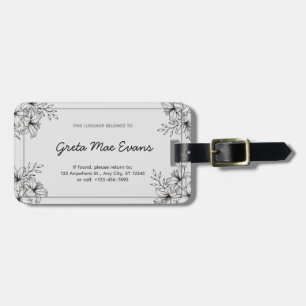 White & Black Floral Monochrome Luggage Label Tags