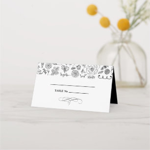 White Black Floral Wedding Table Place Cards