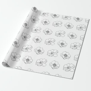 White & Black Floral Wrapping Paper