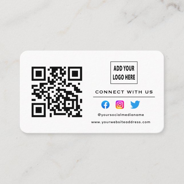 White Black Follow Scan To Connect With Us QR Code Business Card (Front)