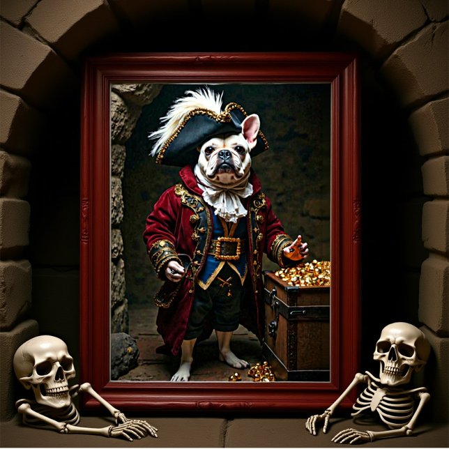 White Black French Bulldog Pirate Red Poster (Creator Uploaded)