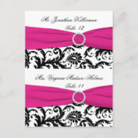White, Black, Fuchsia Damask Pre-print Placecards