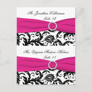 White, Black, Fuchsia Damask Pre-print Placecards Postcard