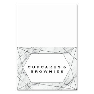 White & Black Geometric Marble Buffet Food Labels Table Number