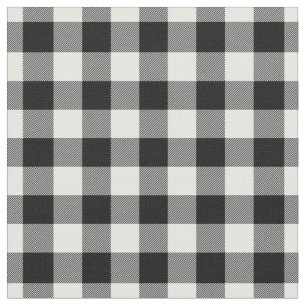 White & Black Gingham Plaid Fabric