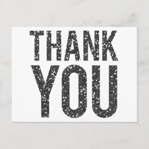 White & Black Glitter Wedding Thank You Postcard