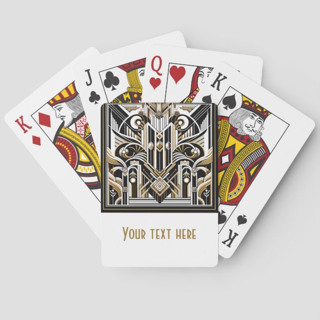 White Black Gold Art Deco Roaring 20's Wedding Playing Cards (Back)