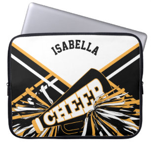 White, Black & Gold Cheerleader Design Laptop Sleeve