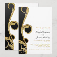 White Black Gold Chic Elegant Swirl Wedding