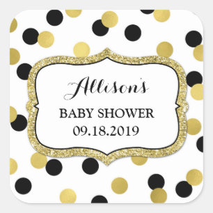 White Black Gold Confetti Baby Shower Favour Tag