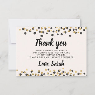 White Black Gold Confetti Birthday Thank You Card