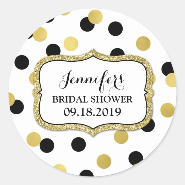 White Black Gold Confetti Bridal Shower Favour Tag (Front)
