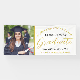 White  Black Gold Congrats Grad Photo Graduation   Banner