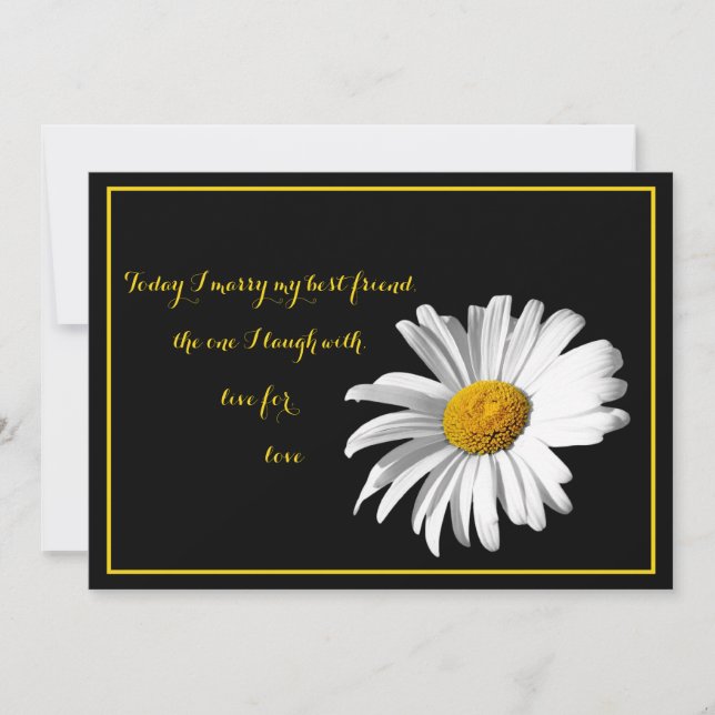 White Black Gold Daisy Wedding Invitation (Front)