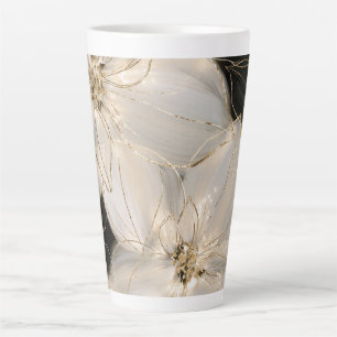 White Black Gold Flowers Birthday Latte Mug