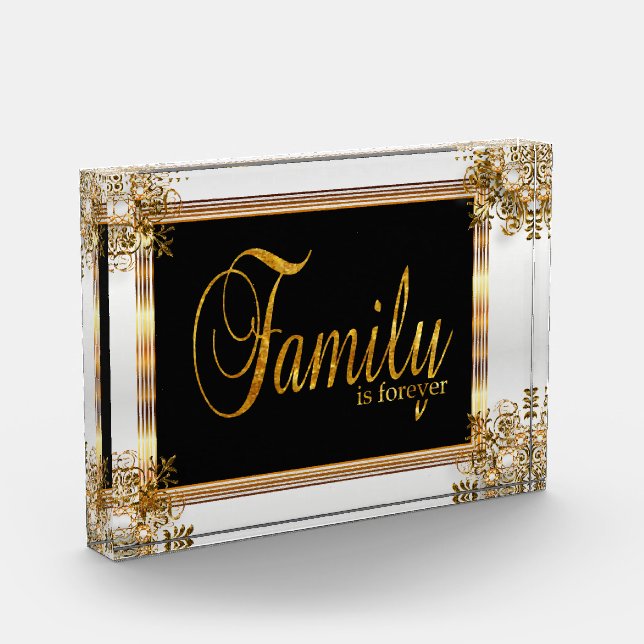 White, Black Gold Ornate - Family is Forever Photo Block (Left)