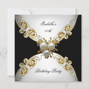 White Black Gold Pearl Birthday Party Invitation