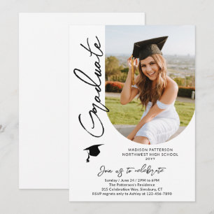 White Black Graduate Photo Graduation Party Invitation
