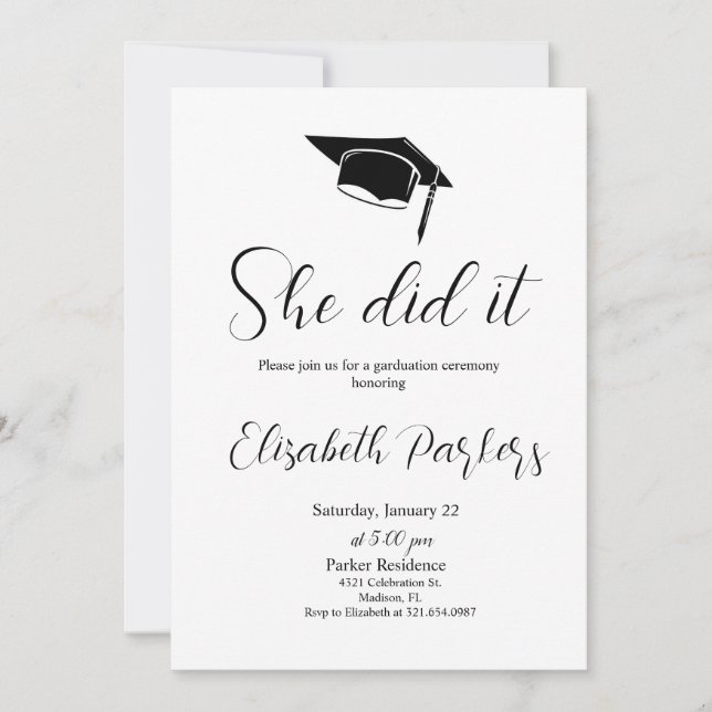 White Black Graduation Party Invitation (Front)
