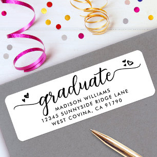 White Black Graduation Script Heart Modern Address