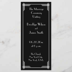 White Black Great Gatsby Art Deco Wedding Programs Programme
