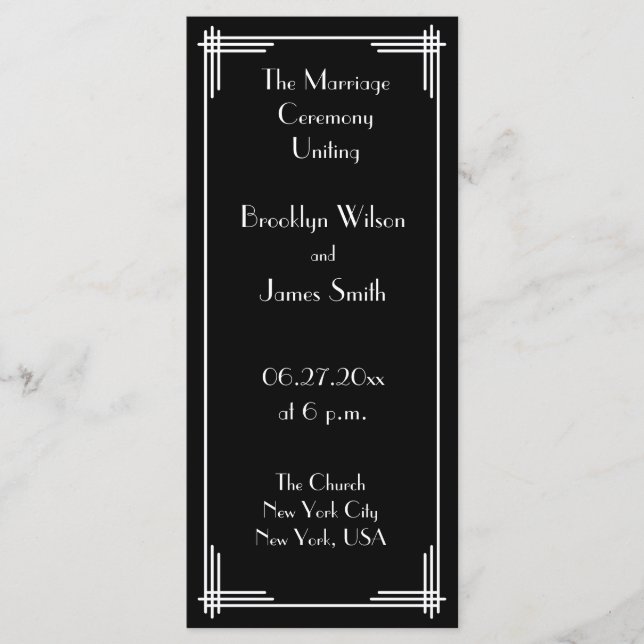 White Black Great Gatsby Art Deco Wedding Programs Programme (Front)
