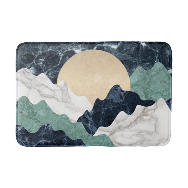 White Black Green Beige Marble Mountains Landscape Bath Mat (Front)