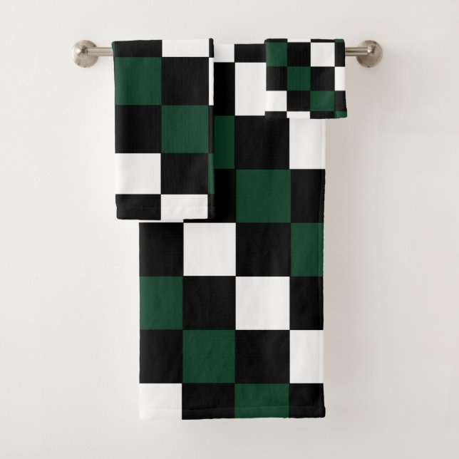 White Black Green Chequerboard  Bath Towel Set (Insitu)