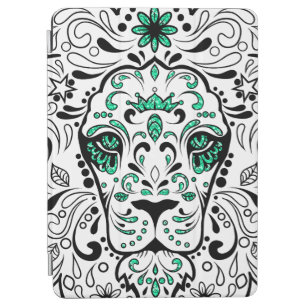 White Black & Green Glitter Lion Sugar Skull iPad Air Cover